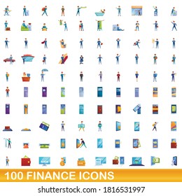 100 finance icons set. Cartoon illustration of 100 finance icons vector set isolated on white background