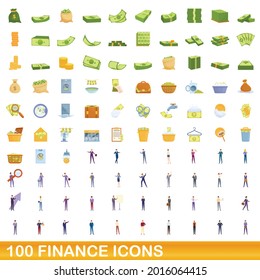 100 finance icons set. Cartoon illustration of 100 finance icons vector set isolated on white background