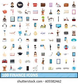 100 finance icons set in cartoon style for any design vector illustration