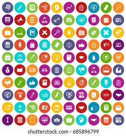 100 finance icons set in different colors circle isolated vector illustration
