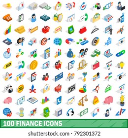 100 finance icons set in isometric 3d style for any design vector illustration