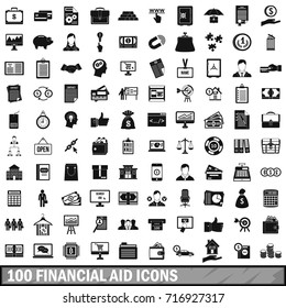 100 Financial Aid Icons Set In Simple Style For Any Design Vector Illustration