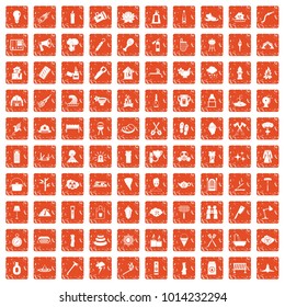 100 fire icons set in grunge style orange color isolated on white background vector illustration