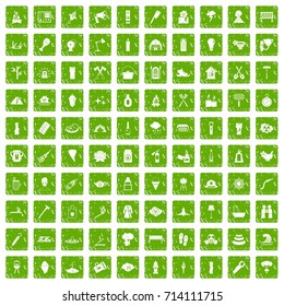 100 fire icons set in grunge style green color isolated on white background vector illustration