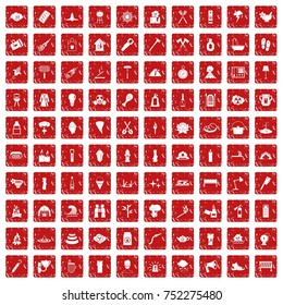 100 fire icons set in grunge style red color isolated on white background vector illustration