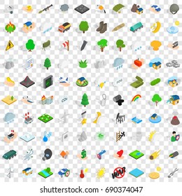100 fire icons set in isometric 3d style for any design vector illustration