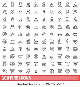 100 fire icons set. Outline illustration of 100 fire icons vector set isolated on white background