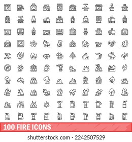 100 fire icons set. Outline illustration of 100 fire icons vector set isolated on white background