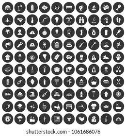 100 fire icons set in simple style white on black circle color isolated on white background vector illustration