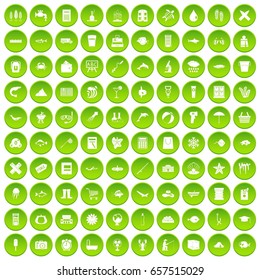 100 fish icons set green circle isolated on white background vector illustration