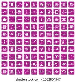100 fish icons set in grunge style pink color isolated on white background vector illustration
