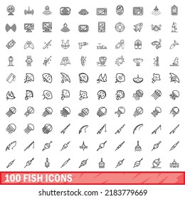 100 fish icons set. Outline illustration of 100 fish icons vector set isolated on white background