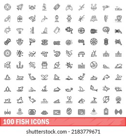 100 fish icons set. Outline illustration of 100 fish icons vector set isolated on white background