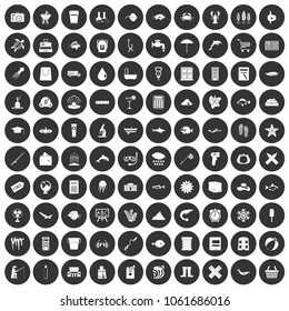 100 fish icons set in simple style white on black circle color isolated on white background vector illustration