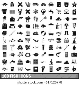 100 fish icons set in simple style for any design vector illustration