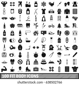 100 fit body icons set in simple style for any design vector illustration