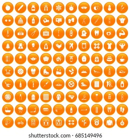 100 fit body icons set orange