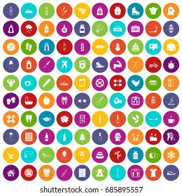 100 fit body icons set in different colors circle isolated vector illustration
