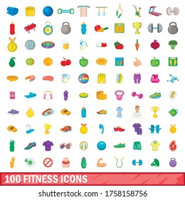 100 fitness icons set in cartoon style for any design vector illustration