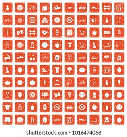 100 fitness icons set in grunge style orange color isolated on white background vector illustration