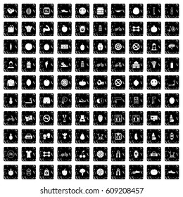 100 fitness icons set in grunge style isolated vector illustration