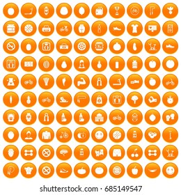 100 fitness icons set orange