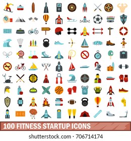 100 fitness startup icons set in flat style for any design vector illustration