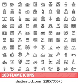100 flame icons set. Outline illustration of 100 flame icons vector set isolated on white background