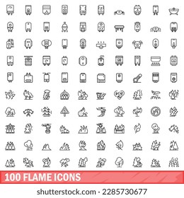 100 flame icons set. Outline illustration of 100 flame icons vector set isolated on white background