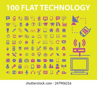 100 planos, empresariales, infográficos, iconos tecnológicos, signos, conjuntos de ilustraciones, vector