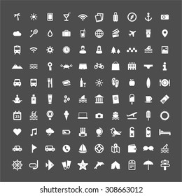 100 flat design vector travel, vacation, city, sea, holiday icon collection