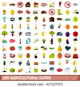 100 flat food icon set. Illustration of 100 flat food icon vector set for any design