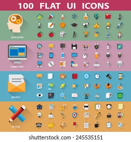 100 flat icons collection .Elements of this image furnished by NASA