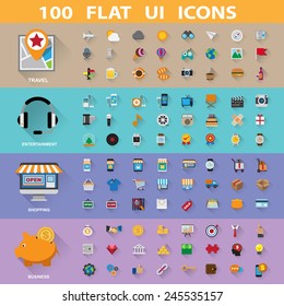 100 flat icons collection.Illustration eps10