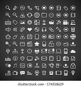 100 flat metallic universal icons, vector illustration
