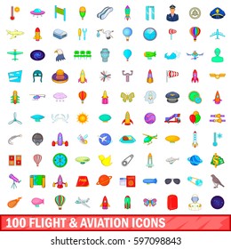 100 flight and aviation icons set in cartoon style for any design vector illustration