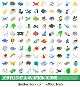 100 flight aviation icons set in isometric 3d style for any design vector illustration