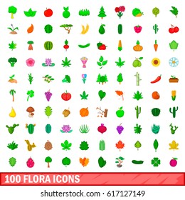 100 flora icons set in cartoon style for any design vector illustration