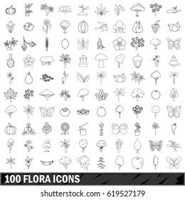 100 flora icons set in outline style for any design vector illustration
