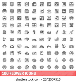 100 flower icons set. Outline illustration of 100 flower icons vector set isolated on white background