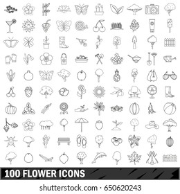 100 flower icons set in outline style for any design vector illustration