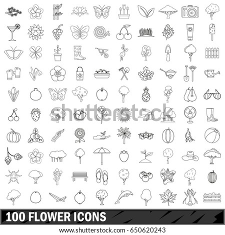 100 flower icons set in outline style for any design vector illustration