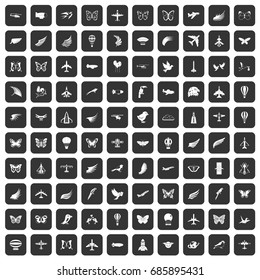 100 fly icons set in black color isolated vector illustration