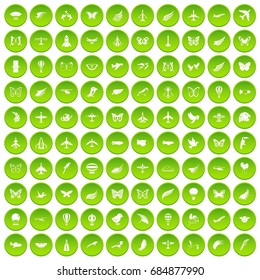 100 fly icons set green