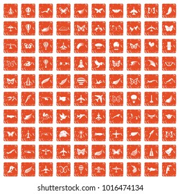100 fly icons set in grunge style orange color isolated on white background vector illustration