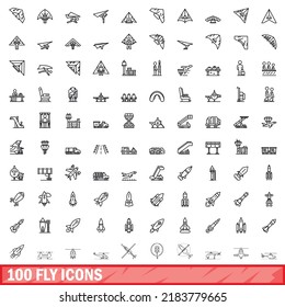 100 fly icons set. Outline illustration of 100 fly icons vector set isolated on white background