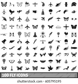 100 fly icons set in simple style for any design vector illustration