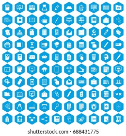 100 folder icons set in blue hexagon isolated vector illustration