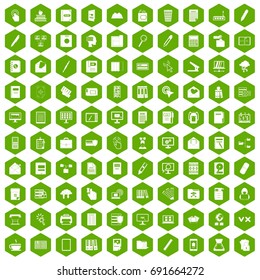 100 folder icons set in green hexagon isolated vector illustration