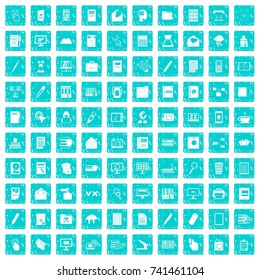 100 folder icons set in grunge style blue color isolated on white background vector illustration